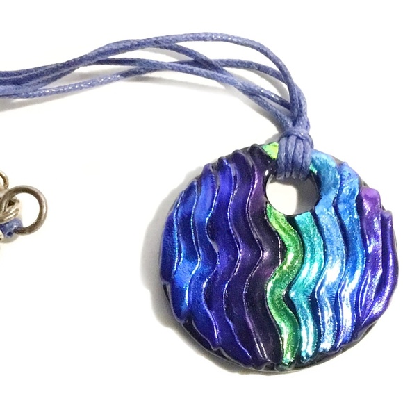 Glass Pendant Necklace with Iridescent Peacock Colors - Picture 2 of 3